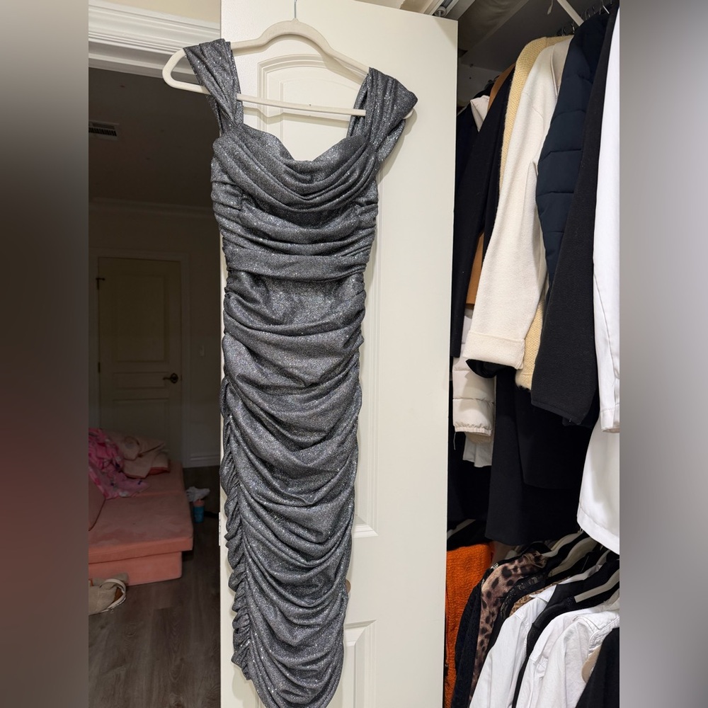 House of CB Elegant Gray Ruched Dress